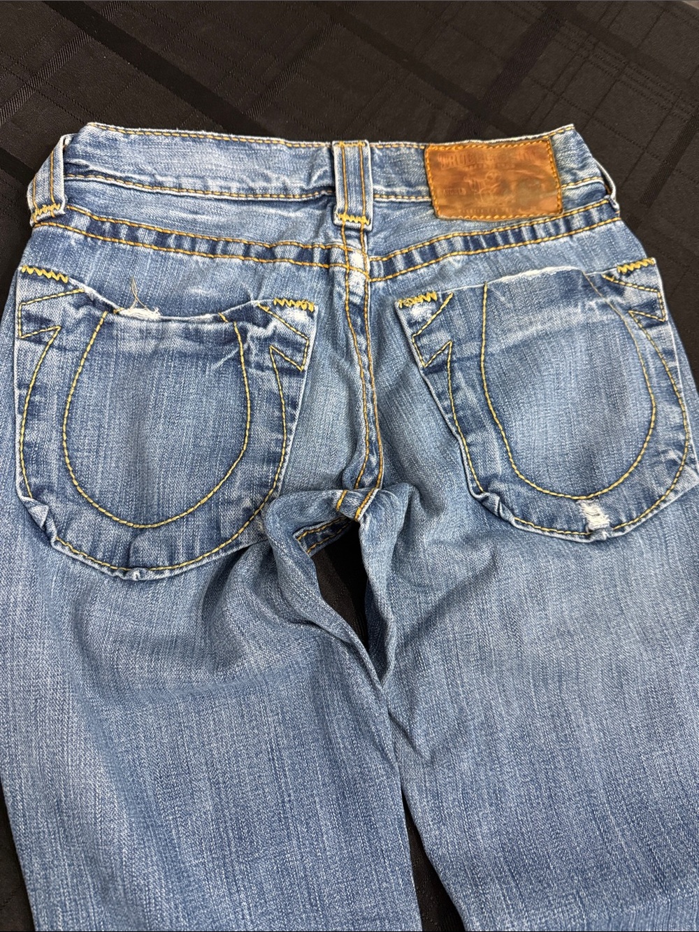 True Religion Men Jeans Straight Light Blue Distressed - Picture 5 of 5
